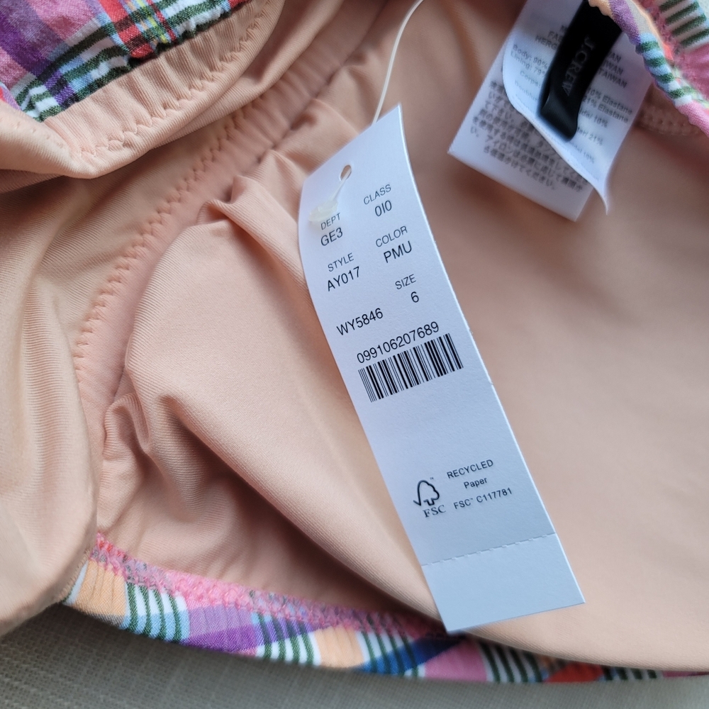 New! J. Crew sz 6 Tie-shoulder one-piece Pink Plaid Swimsuit Madras NWT - Picture 7 of 14